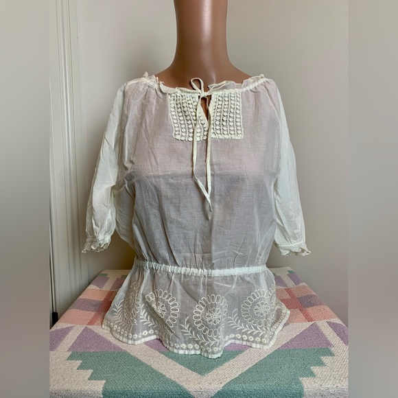 NWOT LOFT white peasant cinch blouse - Picture 1 of 4